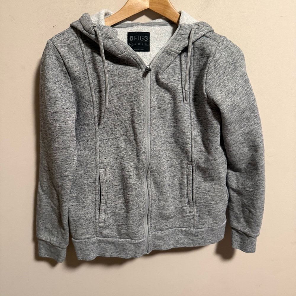 FIGS Essential Full-Zip Hoodie Jacket Heather Gray- Size XS